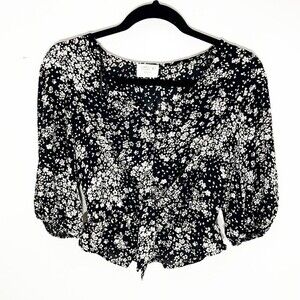 Sienna Sky Black White Floral Cropped Ruffle Blouse Size Small